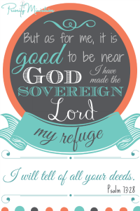 But as for me, it is good to be near God. I have made the Sovereign Lord my refuge; I will tell of all your deeds. Psalm 73:28 NIV